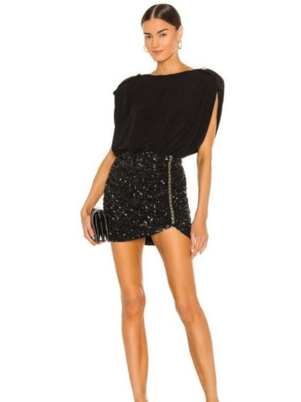 Retrofete Celestia Mini Skirt in Black Sequins Size Large NWT